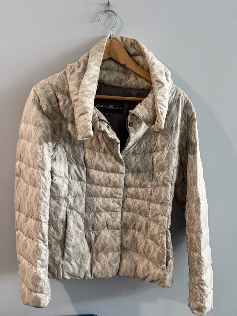 Eddie Bauer Quilted Cream-Tan Patterned Puffer Jacket